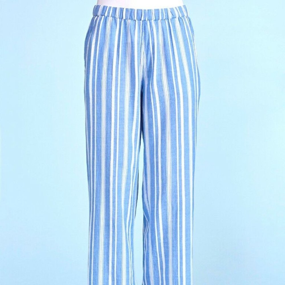 FRESH PRODUCE Large BLUE $69.00 ARWEN Stripe Cotton BEACH Pants NWT New L